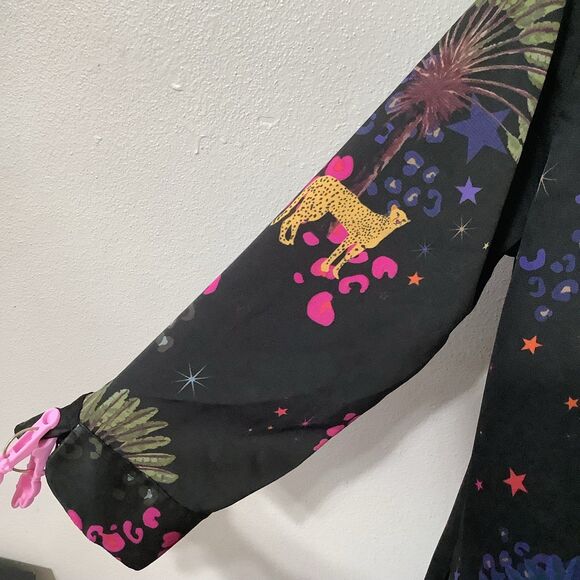 Vilagallo Artsy Wearable Art Black Graphic Leopard Midi Shirt Dress Size 4 - Picture 9 of 12